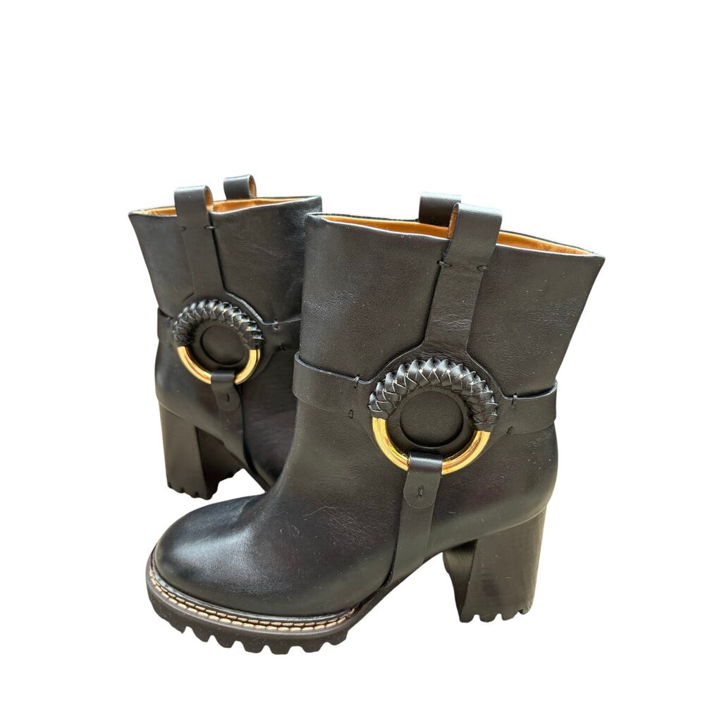 See by Chloé Hana Leather Harness Ankle Boots Black Lug Sole EU38/US8 NWOB - Picture 12 of 12